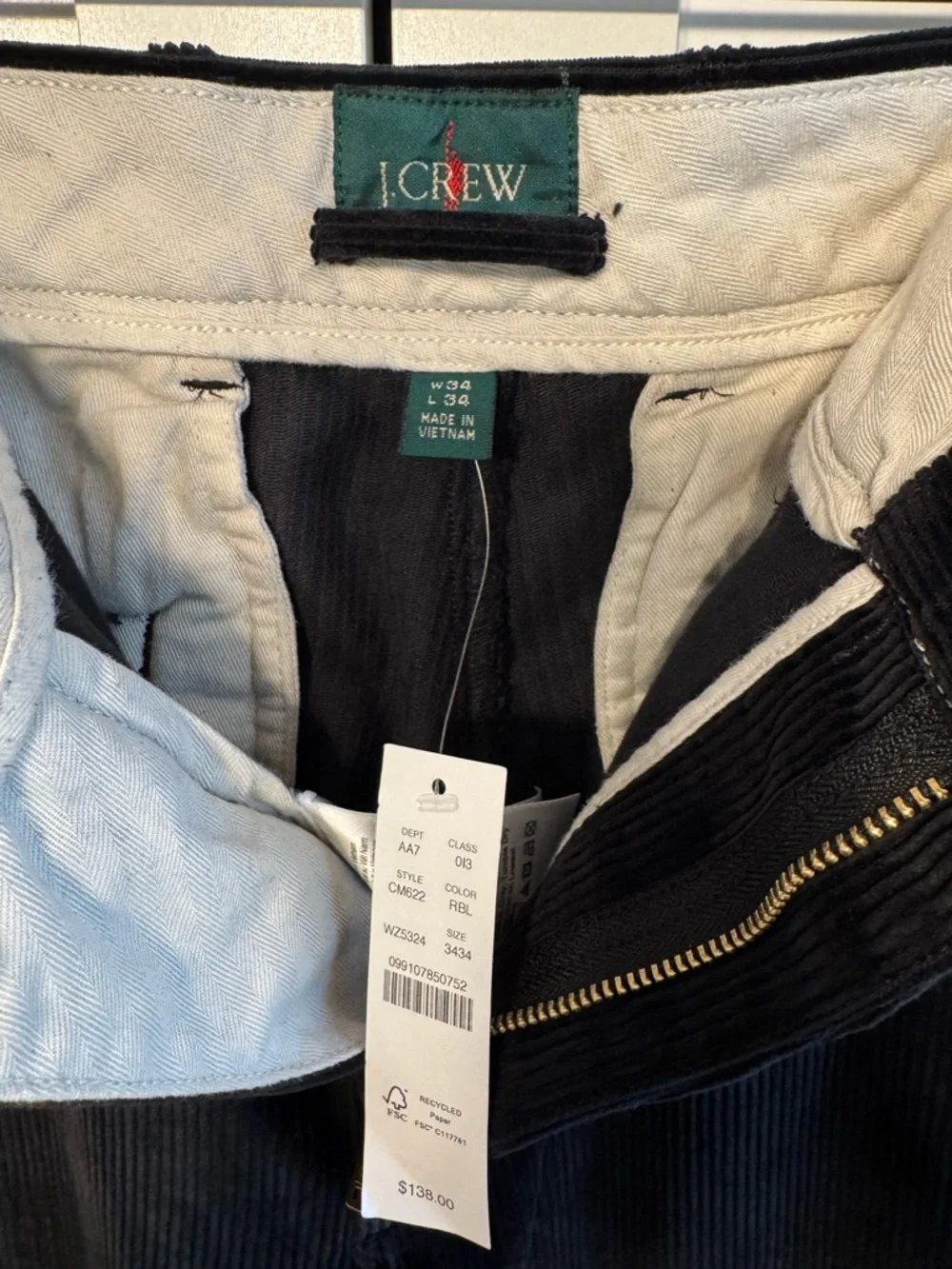 J.Crew Classic-Fit 10-Wale Corduroy Trouser in Black Size 34x34